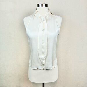 Bagutta Le Camicie Cream Collared Pinstripe Sleeveless Silk Blouse